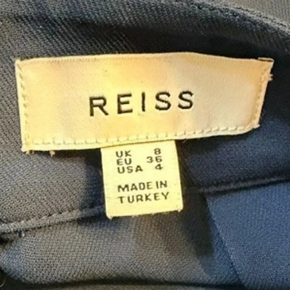 REISS Pia Navy High Rise Midi Pencil Skirt Side Stripe Slit US 4 MSRP $295
